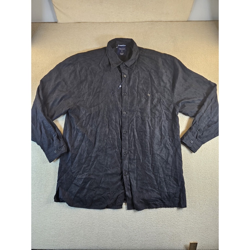 TRUST Mens 3X Black Button Down Shirt Faux Suede Long Sleeve New Without Tags
